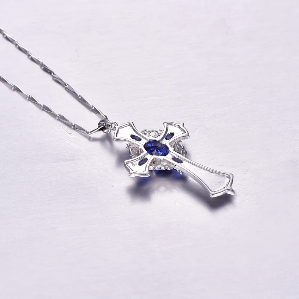 J.C  Medieval Style Tanzanite & 925 Sterling Silver Cross Pendant Necklace