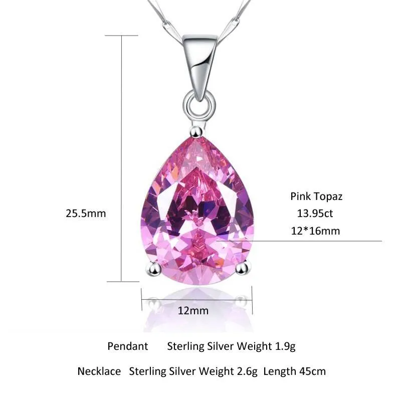 JQUEEN  Sterling Silver & Pink Topaz Necklace and Earring Jewelry Set