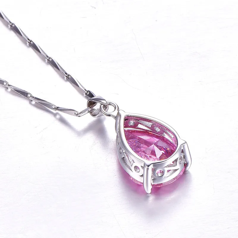 JQUEEN  Sterling Silver & Pink Topaz Necklace and Earring Jewelry Set