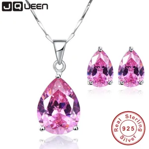 JQUEEN  Sterling Silver & Pink Topaz Necklace and Earring Jewelry Set