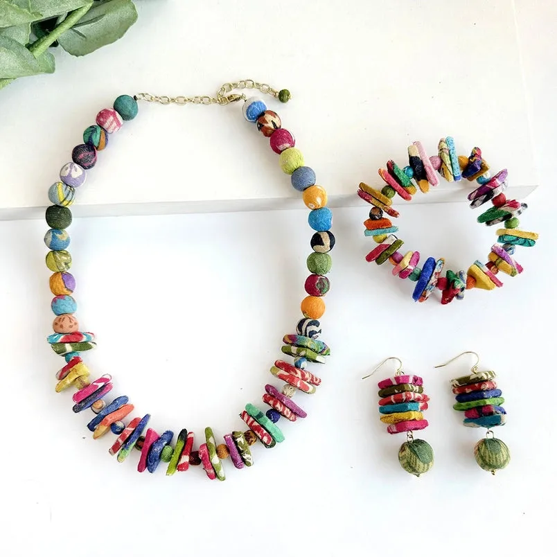 Kantha Paired Triangle Necklace