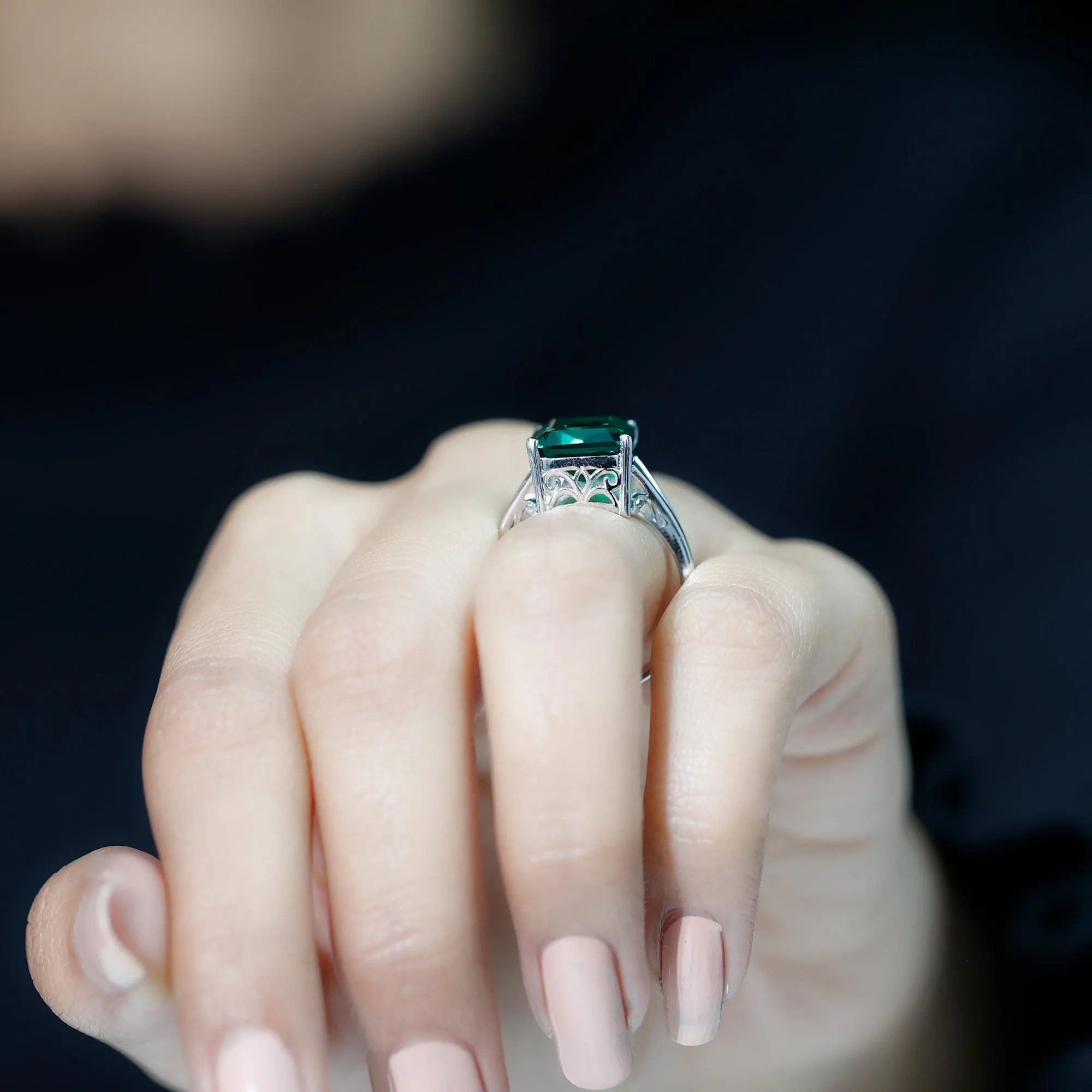 Lab Created Emerald Solitaire Engagement Ring