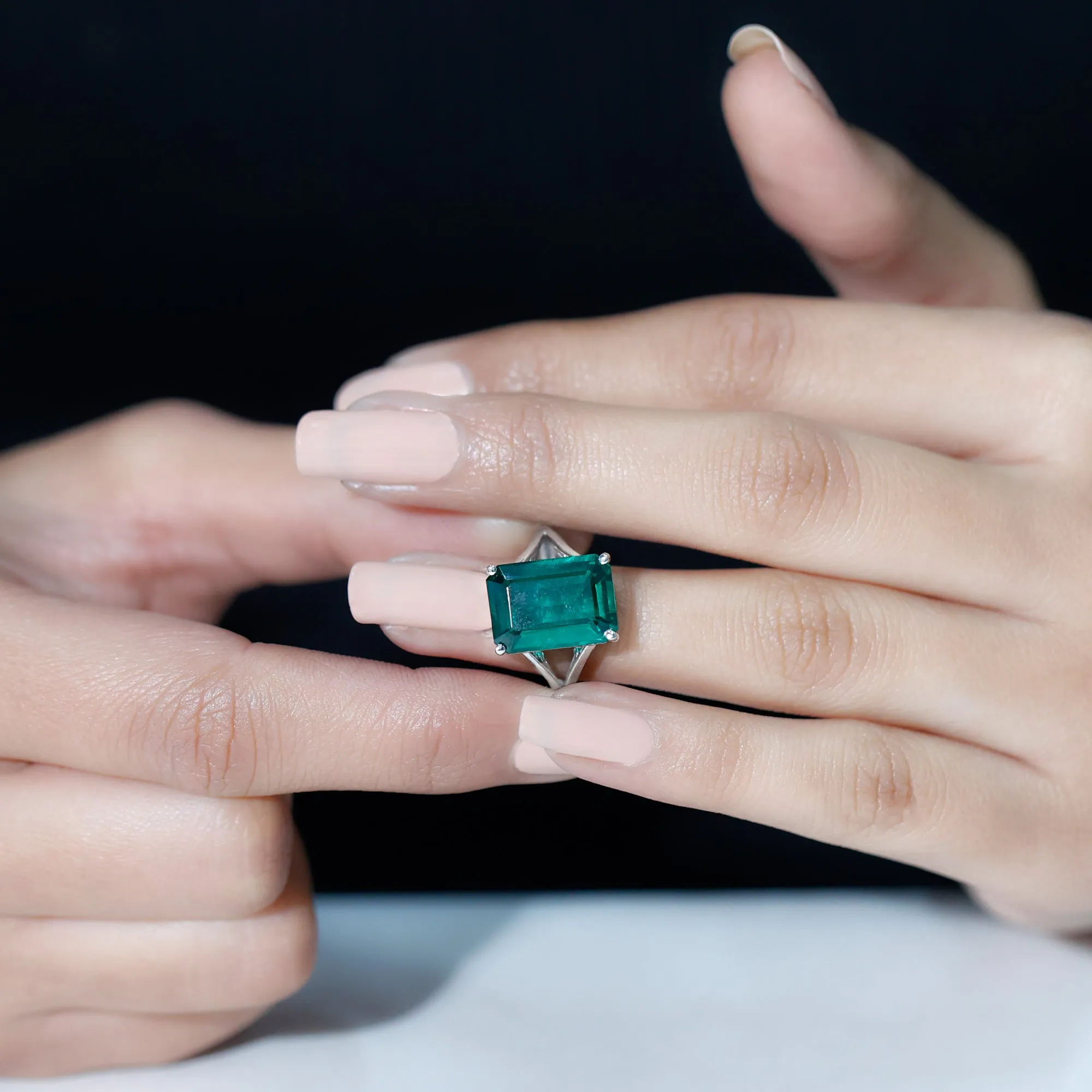 Lab Created Emerald Solitaire Engagement Ring