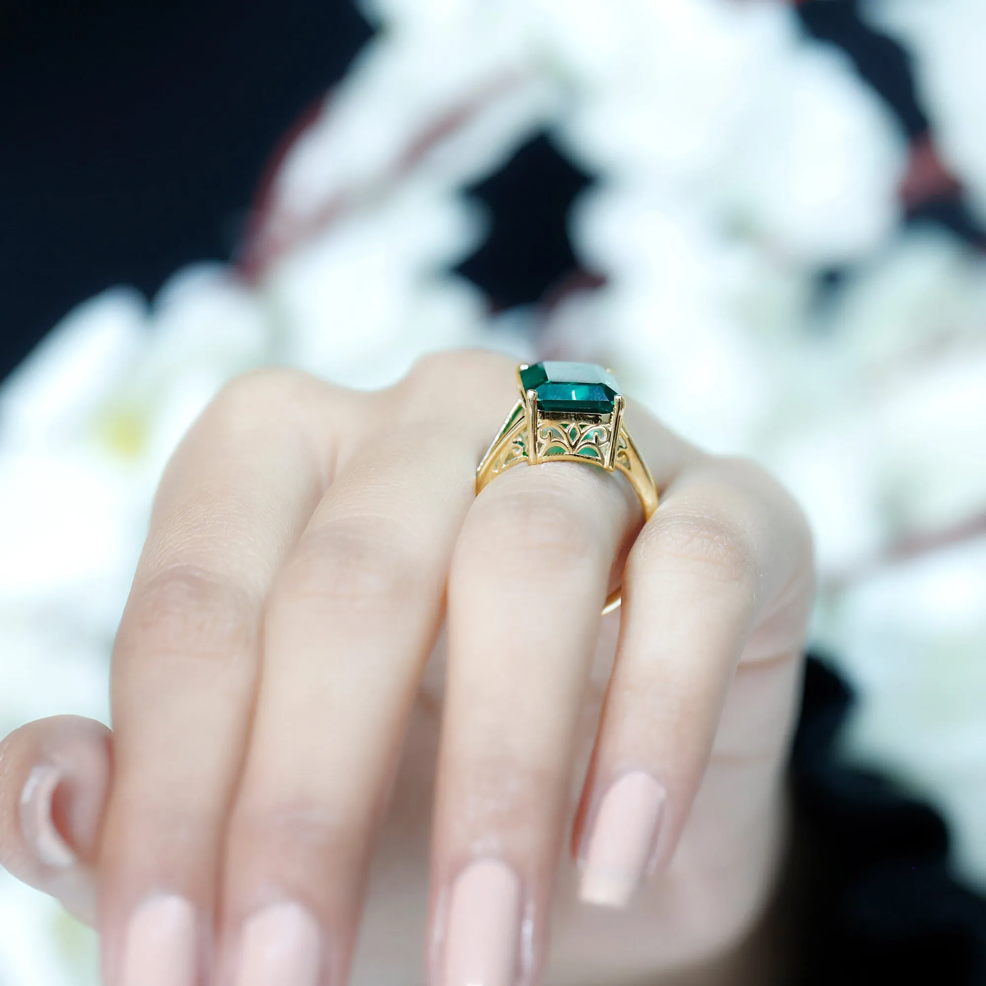 Lab Created Emerald Solitaire Engagement Ring