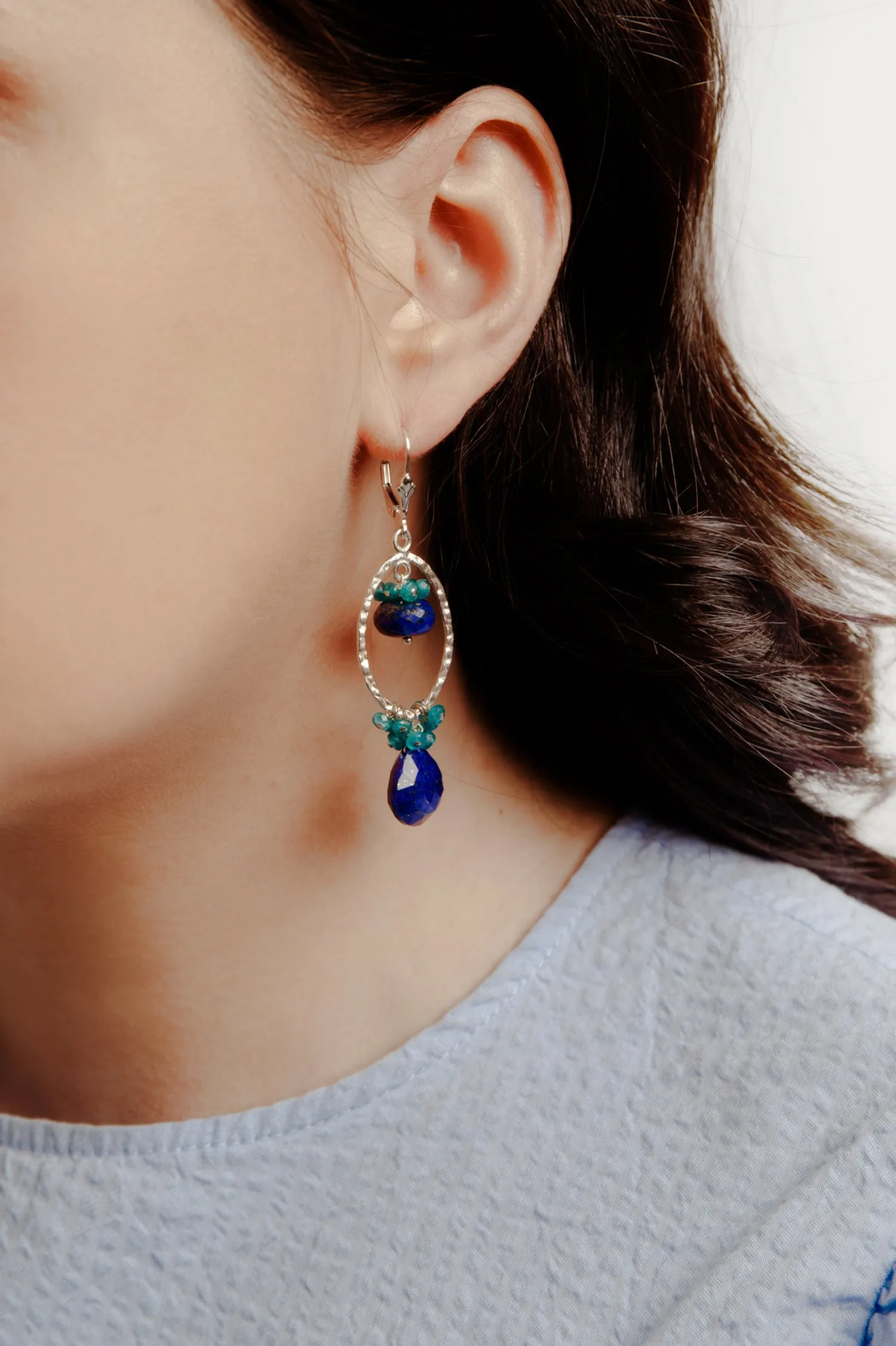 Lapis and Apatite Loop Earrings