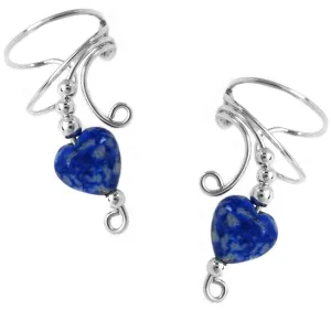 Lapis Heart Beaded Long Wave Curly Ear Cuff