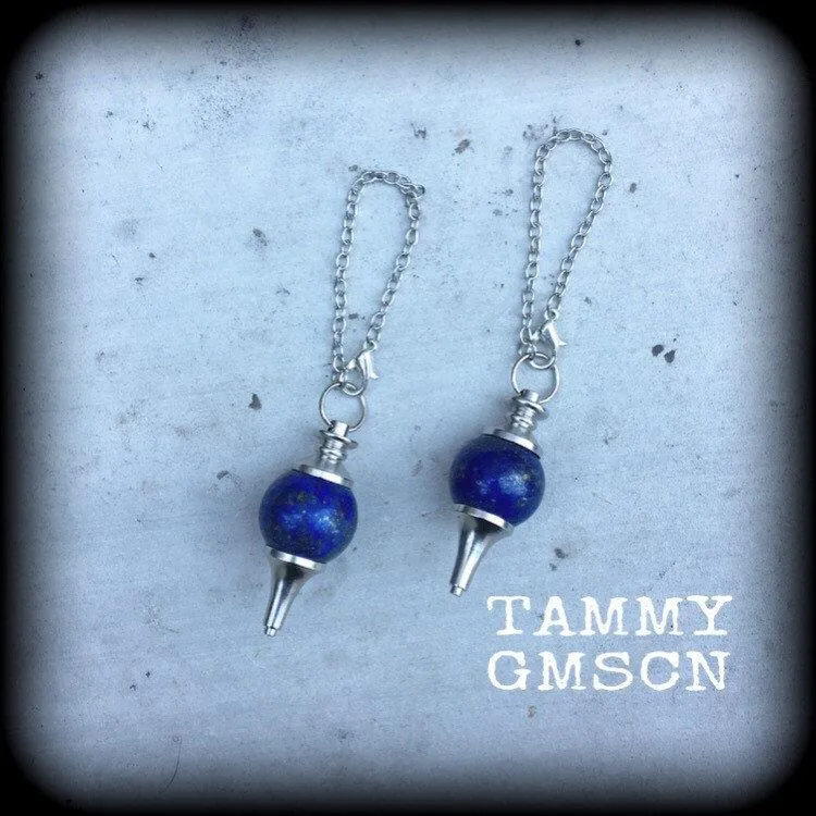 Lapis Lazuli Earrings Gemstone earrings Pendulum earrings Lapis Lazuli ear weights Ball earrings Pierced ears Gauged earrings Plug earrings