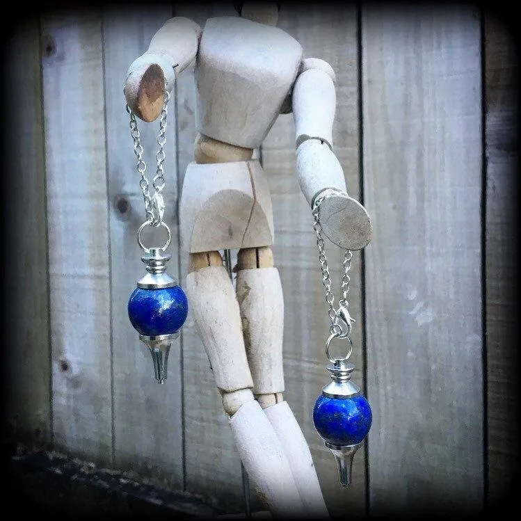 Lapis Lazuli Earrings Gemstone earrings Pendulum earrings Lapis Lazuli ear weights Ball earrings Pierced ears Gauged earrings Plug earrings