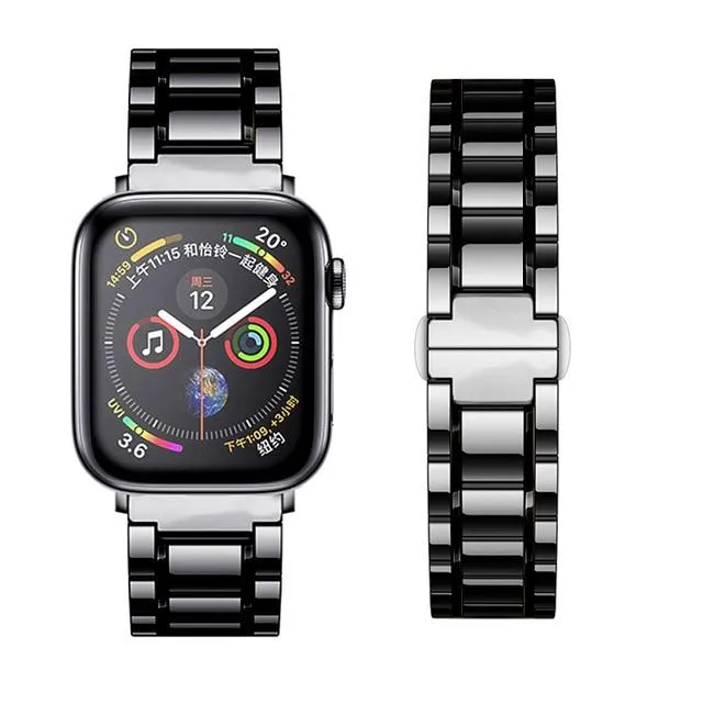 Luxury high-end shiny black Ceramic Strap band Apple Watch Series 7 6