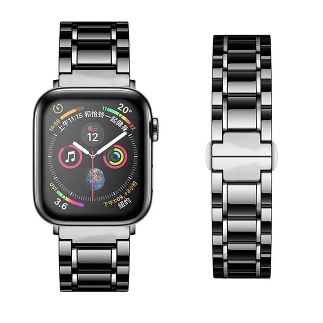 Luxury high-end shiny black Ceramic Strap band Apple Watch Series 7 6