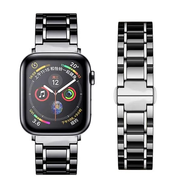 Luxury high-end shiny black Ceramic Strap band Apple Watch Series 7 6