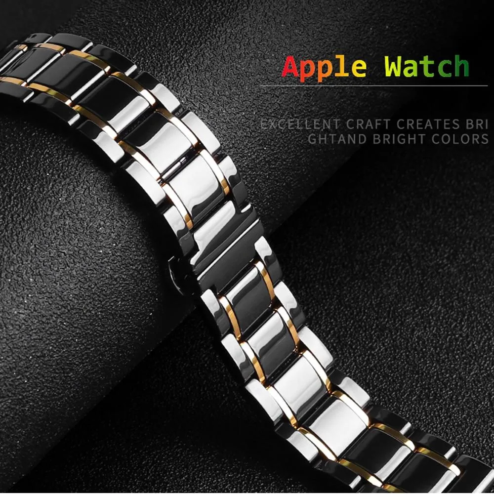 Luxury high-end shiny black Ceramic Strap band Apple Watch Series 7 6