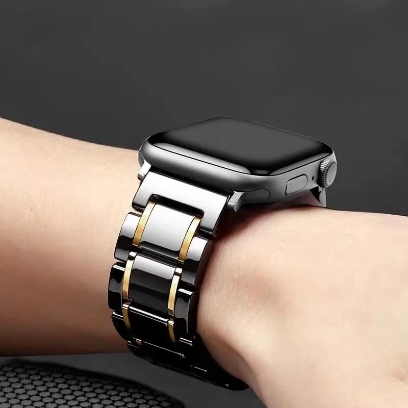 Luxury high-end shiny black Ceramic Strap band Apple Watch Series 7 6