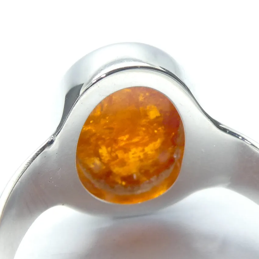 Mandarin Garnet Ring, Oval Cabochon, 925 Sterling Silver p4