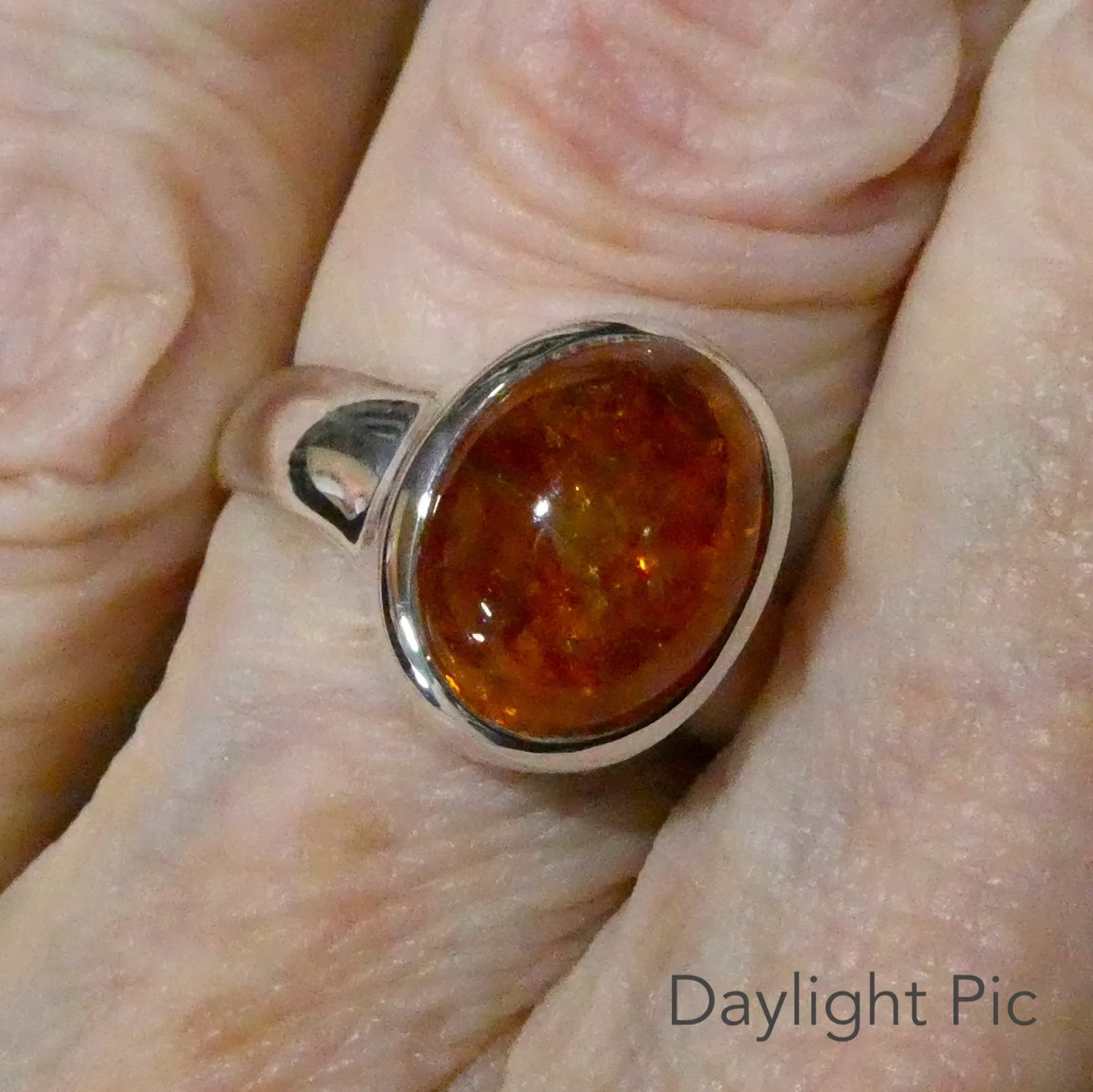 Mandarin Garnet Ring, Oval Cabochon, 925 Sterling Silver p4