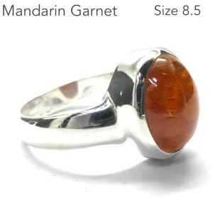 Mandarin Garnet Ring, Oval Cabochon, 925 Sterling Silver p4