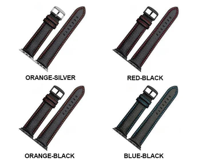 Mens Luxury Designers Black Apple Watch Band Carbon Fiber Leather