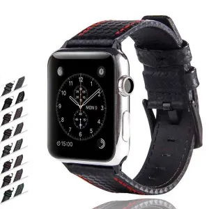 Mens Luxury Designers Black Apple Watch Band Carbon Fiber Leather