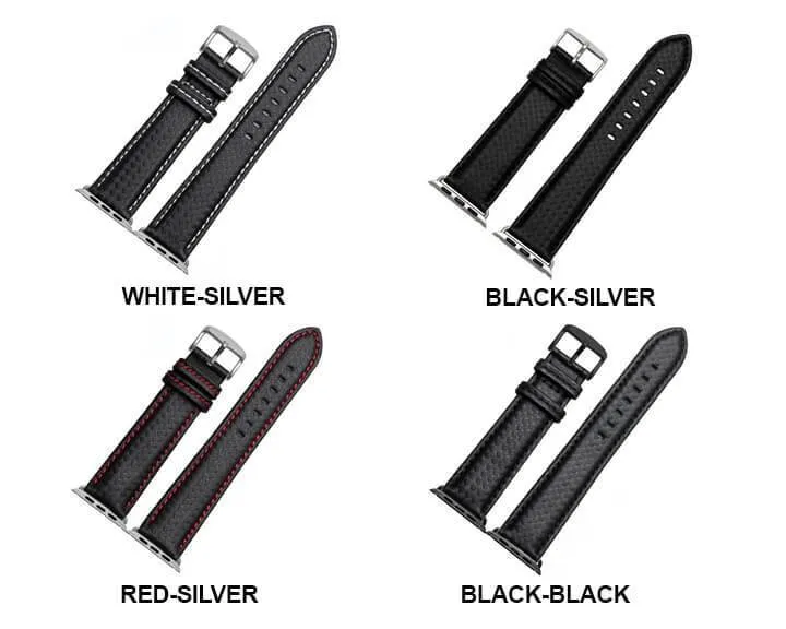 Mens Luxury Designers Black Apple Watch Band Carbon Fiber Leather