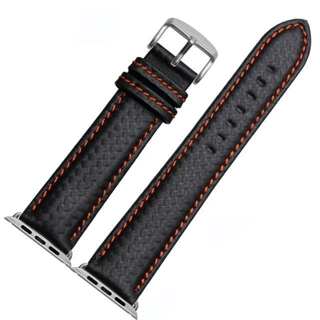 Mens Luxury Designers Black Apple Watch Band Carbon Fiber Leather
