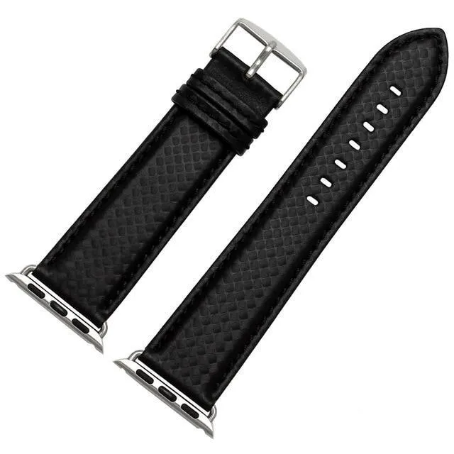 Mens Luxury Designers Black Apple Watch Band Carbon Fiber Leather