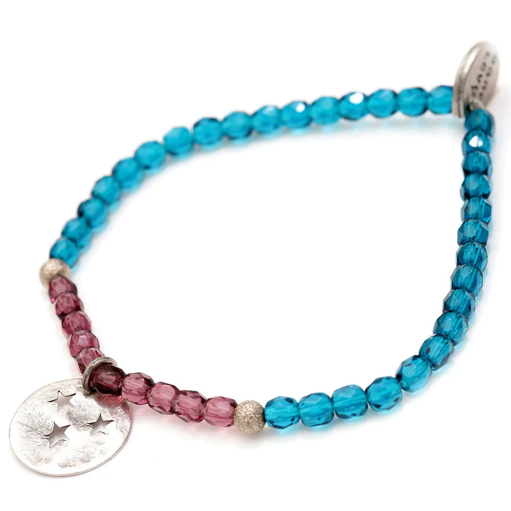 Moon & Stars Charm Faceted Glass Bead Bracelet