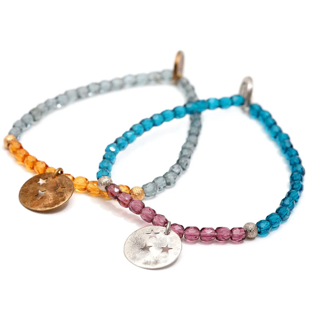 Moon & Stars Charm Faceted Glass Bead Bracelet