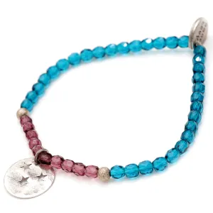 Moon & Stars Charm Faceted Glass Bead Bracelet