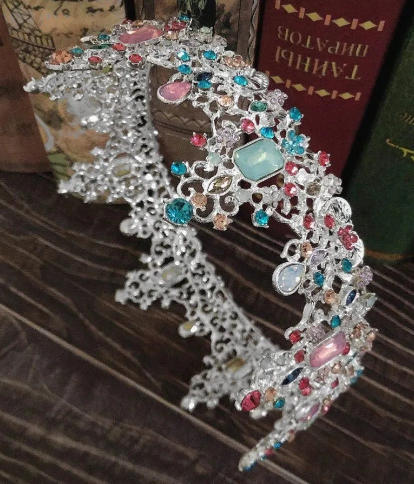 Multi Color Silver Baroque Princess Crowns Pastel Queen tall diadem headdress