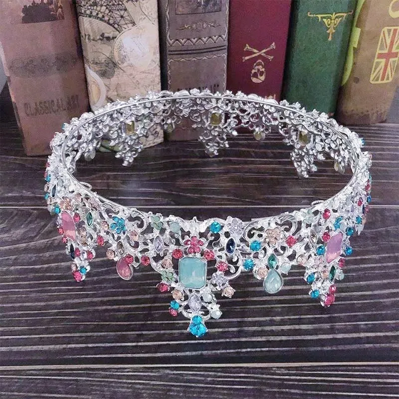 Multi Color Silver Baroque Princess Crowns Pastel Queen tall diadem headdress