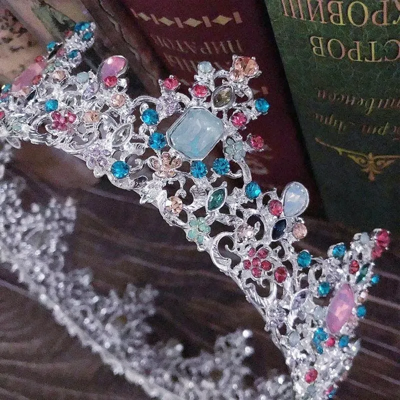 Multi Color Silver Baroque Princess Crowns Pastel Queen tall diadem headdress