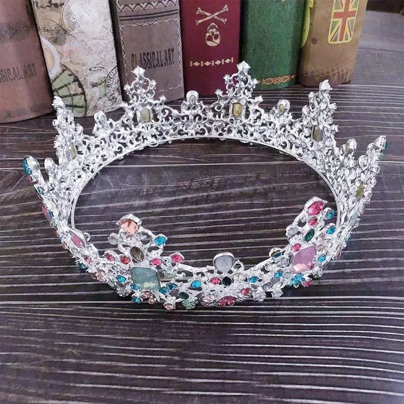 Multi Color Silver Baroque Princess Crowns Pastel Queen tall diadem headdress