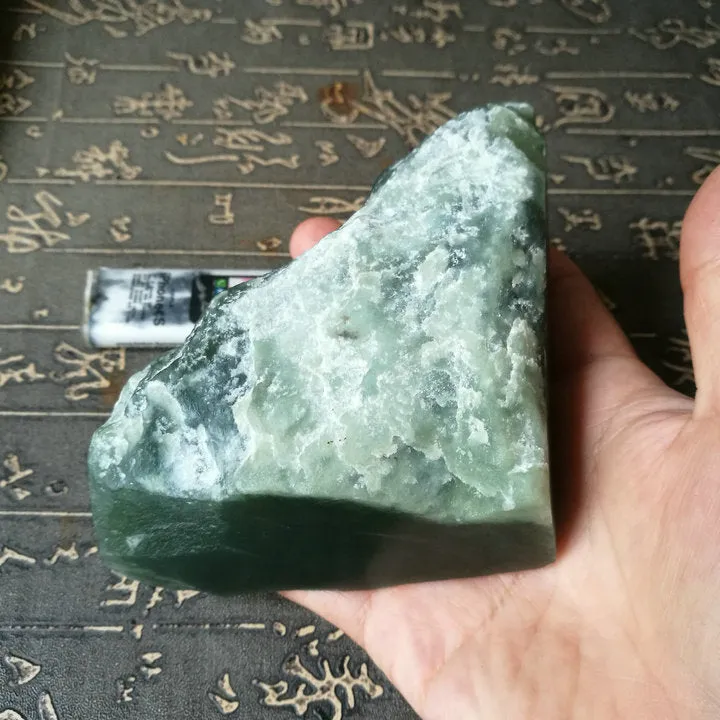 Natural Kunlun Jade Rough Nephrite Raw (412g, 12X6X3.5cm)