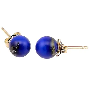 Natural Lapis Lazuli Ball Stud Post Earrings 14K Yellow Gold