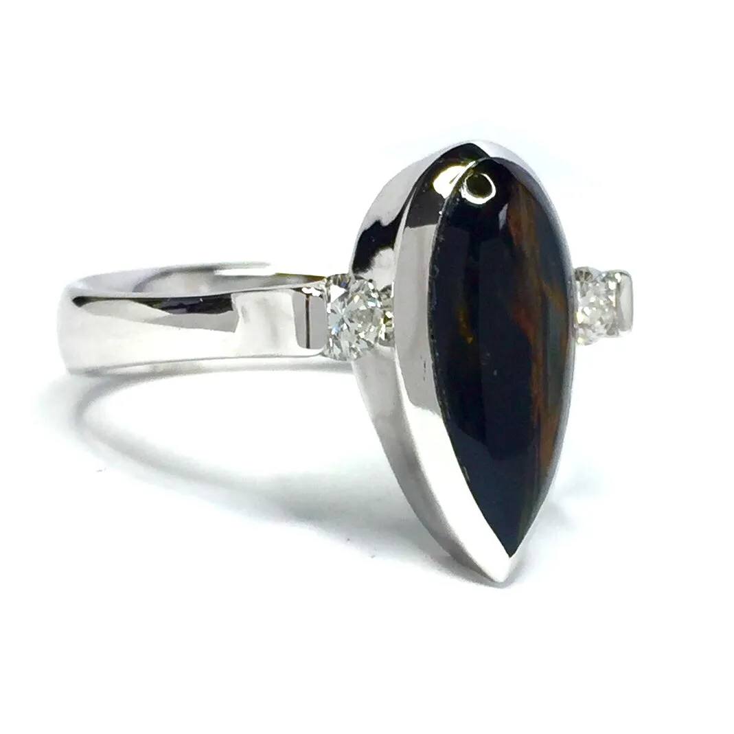 Natural pietersite ring pear shape inlaid .18ctw diamonds