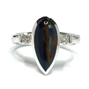 Natural pietersite ring pear shape inlaid .18ctw diamonds