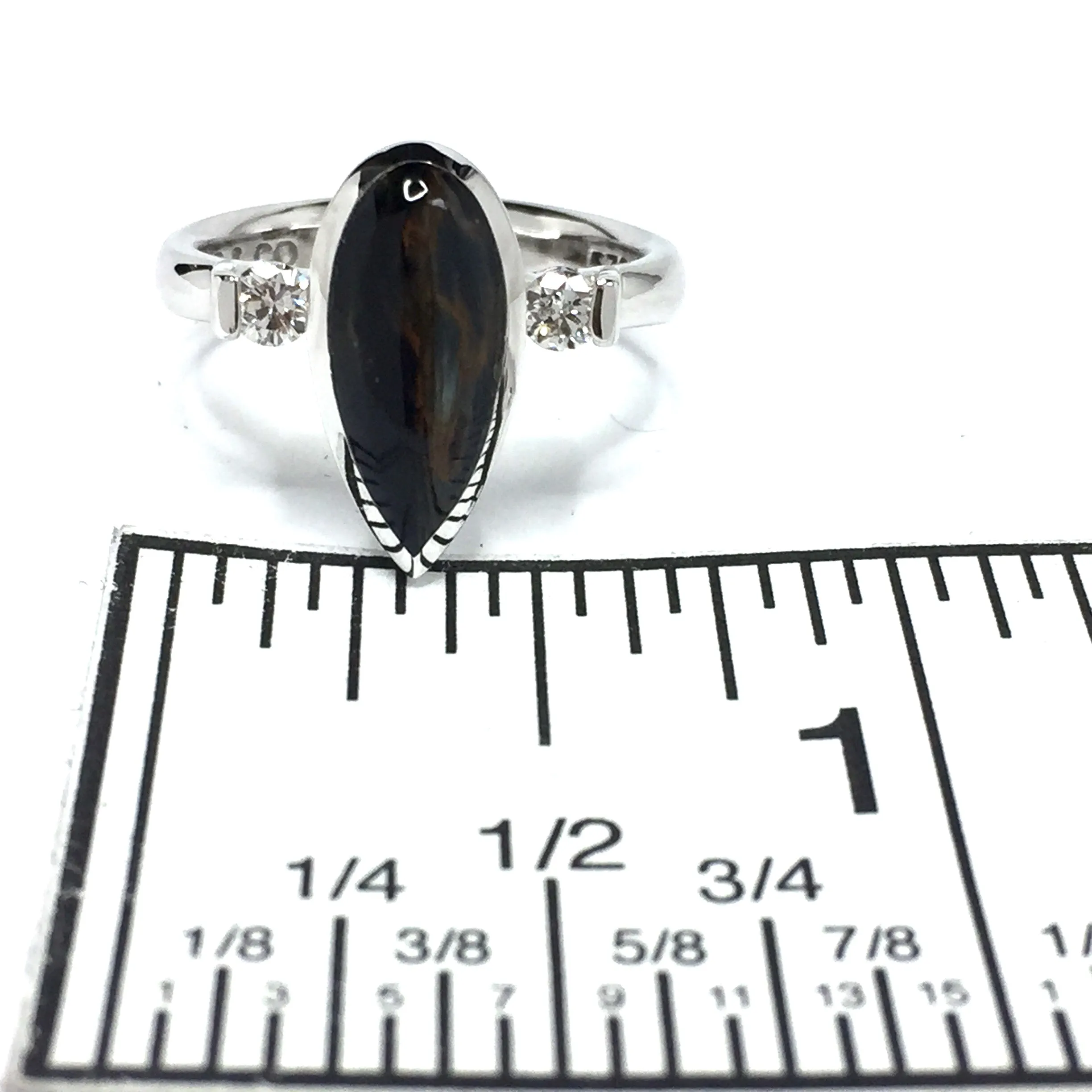 Natural pietersite ring pear shape inlaid .18ctw diamonds