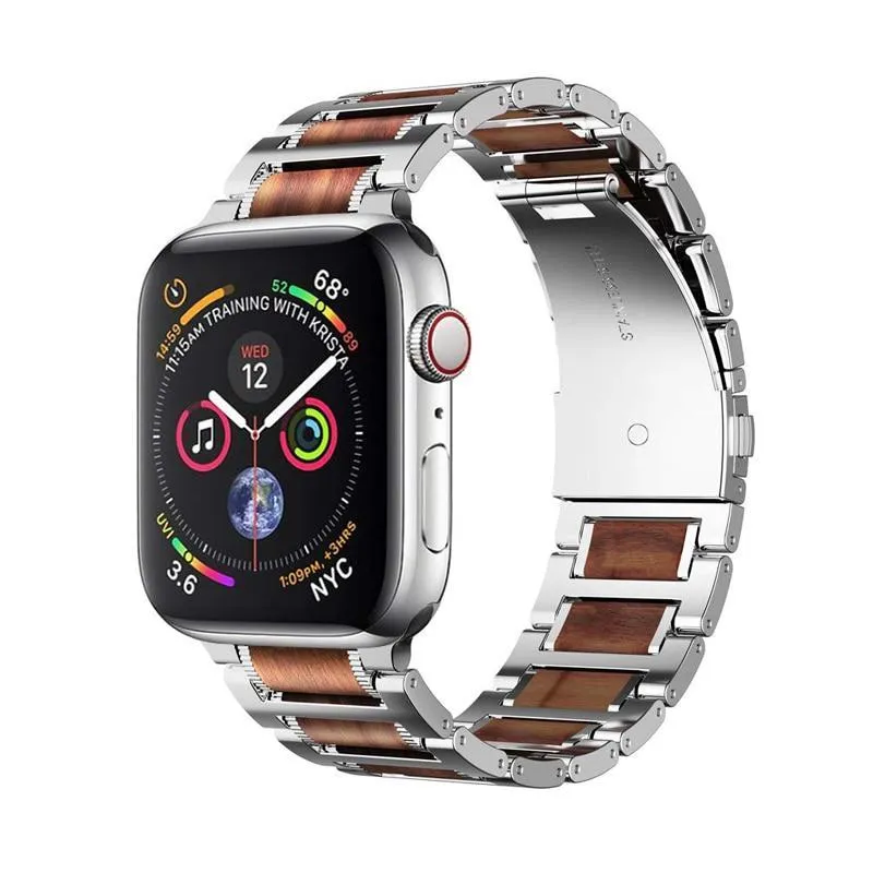 Natural Red Sandalwood & Steel for Apple Watch Series Watchbands