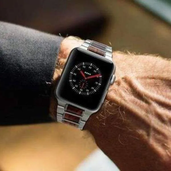 Natural Red Sandalwood & Steel for Apple Watch Series Watchbands