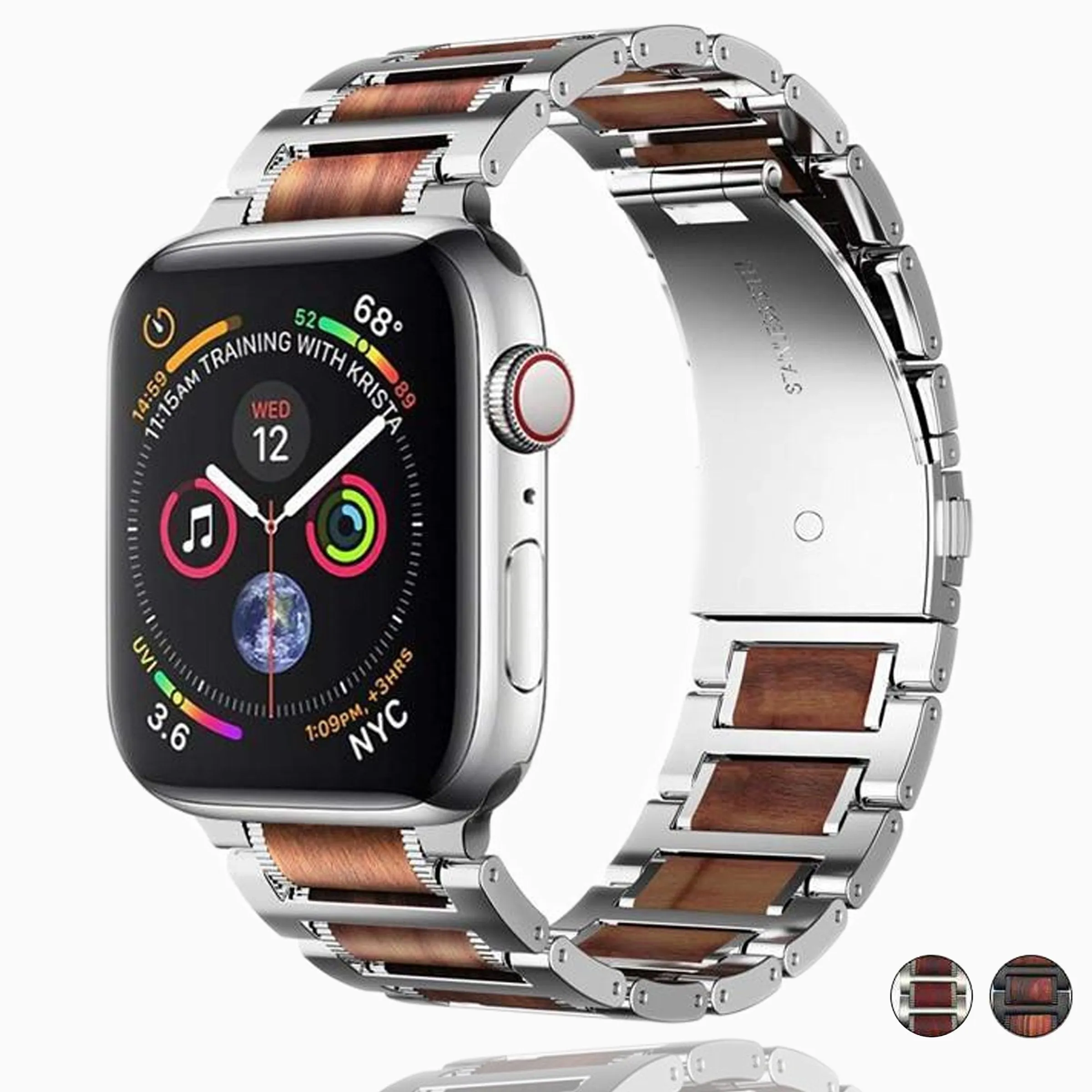Natural Red Sandalwood & Steel for Apple Watch Series Watchbands