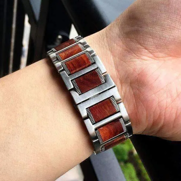 Natural Red Sandalwood & Steel for Apple Watch Series Watchbands