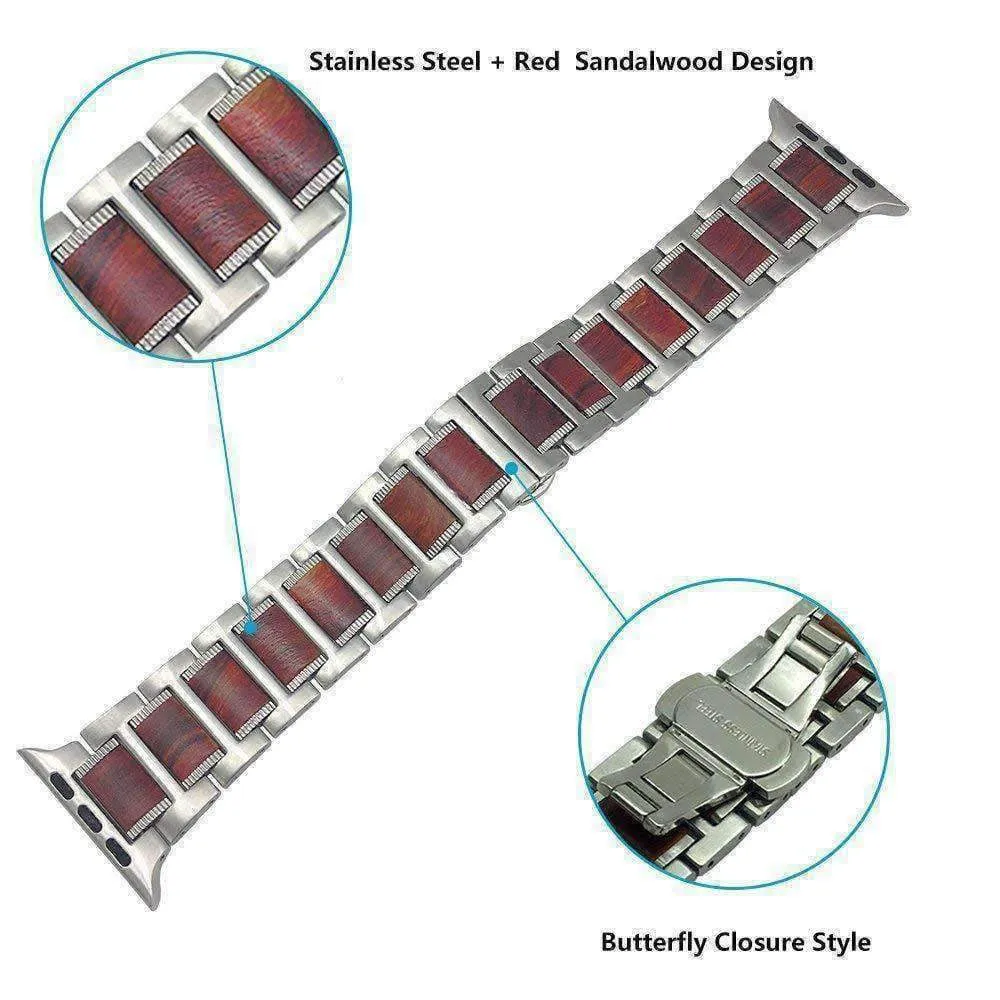 Natural Red Sandalwood & Steel for Apple Watch Series Watchbands