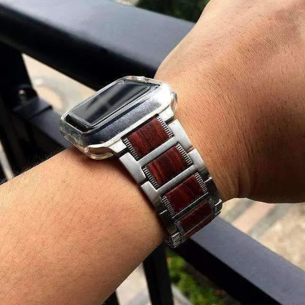 Natural Red Sandalwood & Steel for Apple Watch Series Watchbands