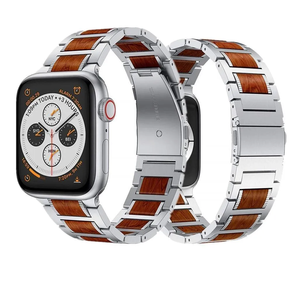 Natural Red Sandalwood & Steel for Apple Watch Series Watchbands