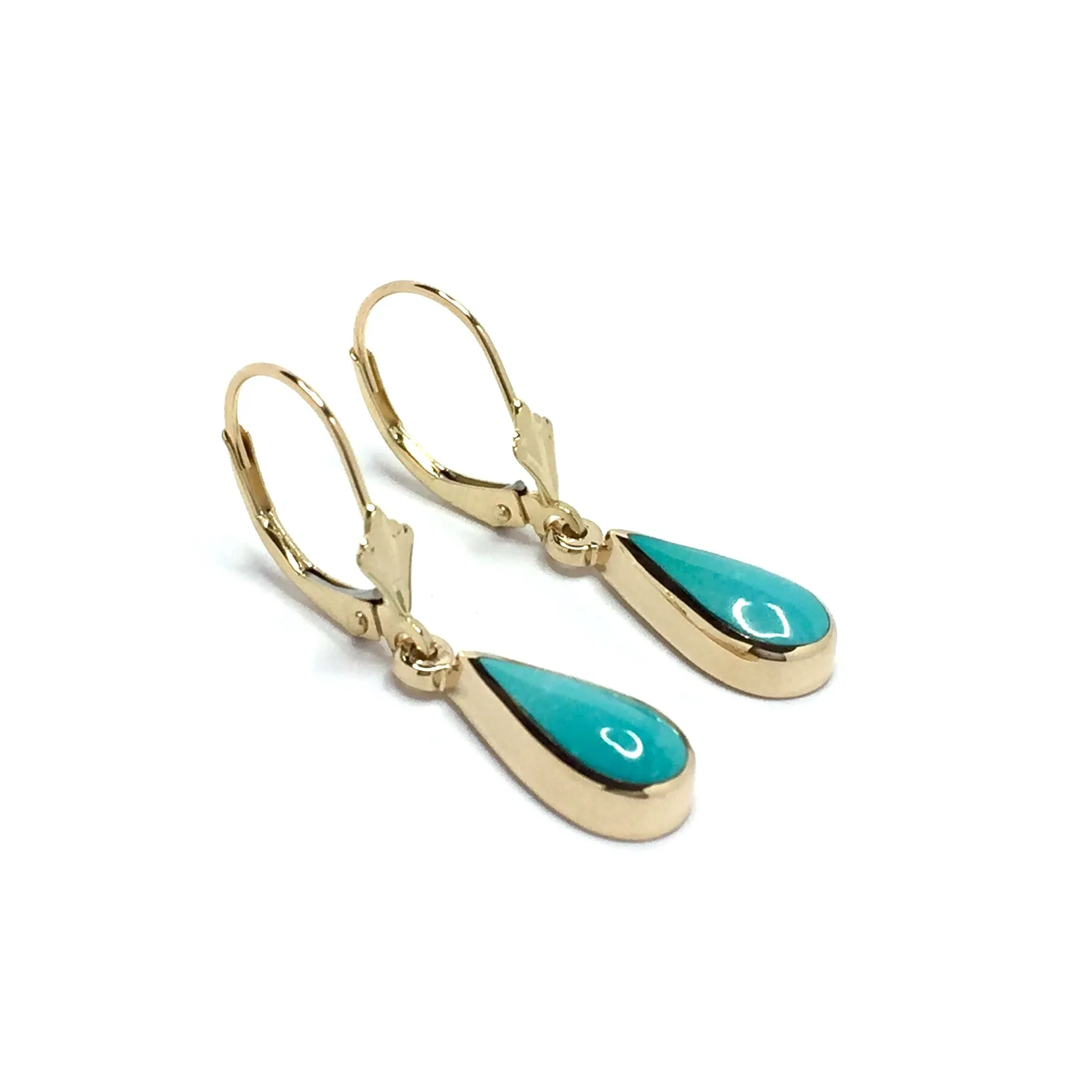 Natural Sleeping Beauty Turquoise Tear Drop Inlaid Lever Back Earrings