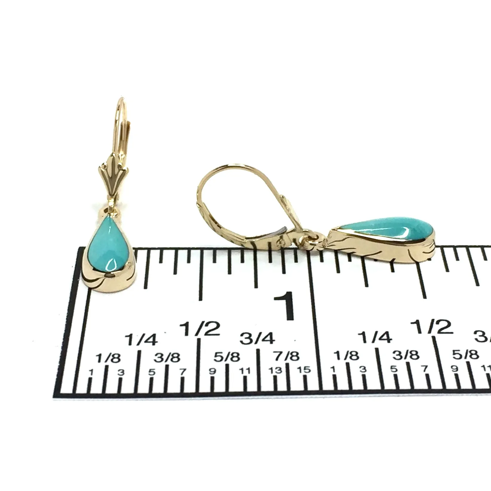 Natural Sleeping Beauty Turquoise Tear Drop Inlaid Lever Back Earrings