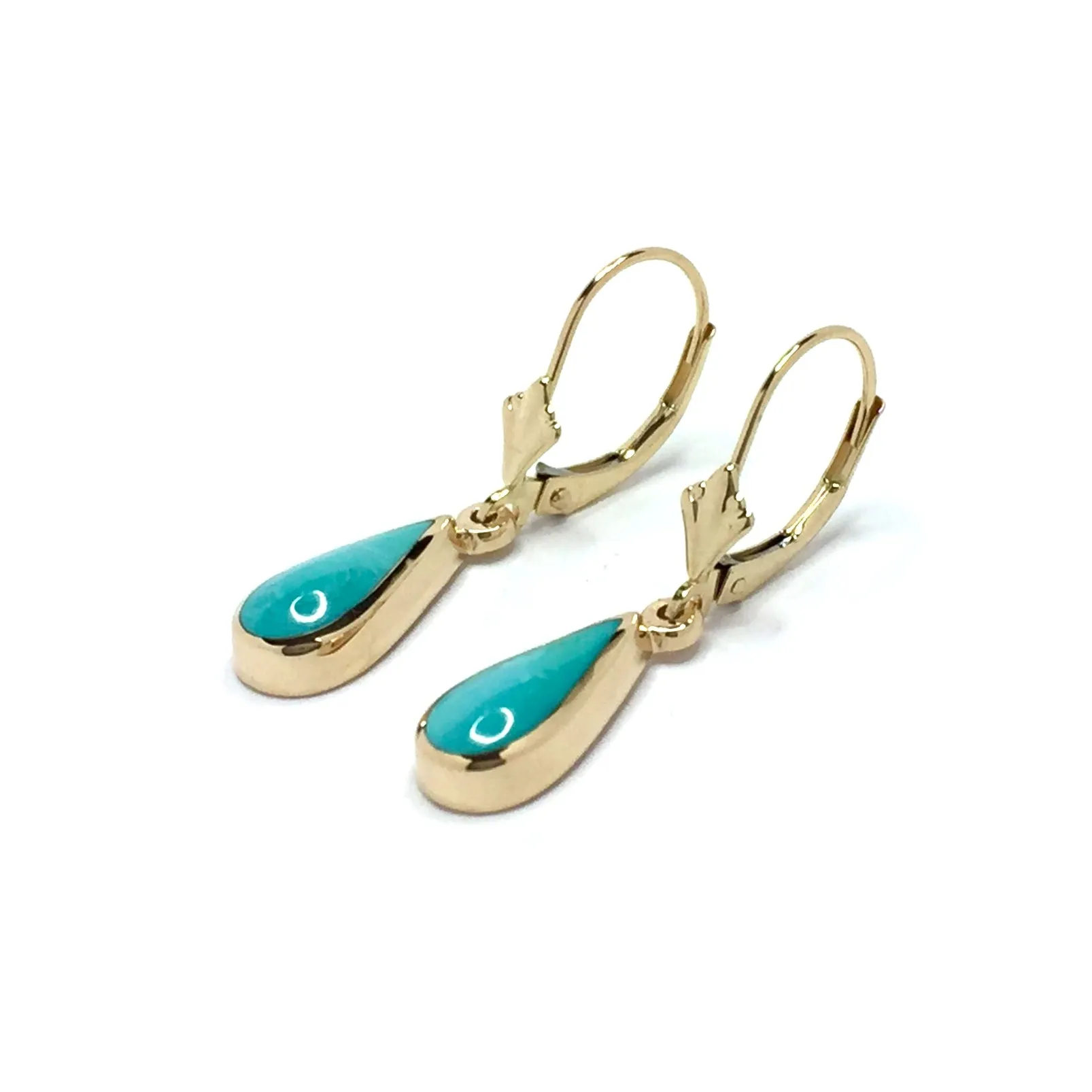 Natural Sleeping Beauty Turquoise Tear Drop Inlaid Lever Back Earrings