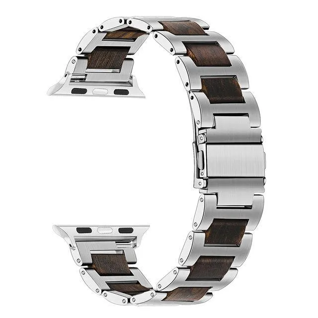 Natural Wood & Stainless Steel sport link Strap Watchband Series 7 6 5