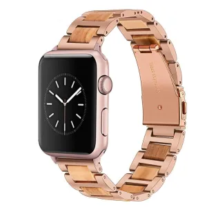 Natural Wood & Stainless Steel sport link Strap Watchband Series 7 6 5