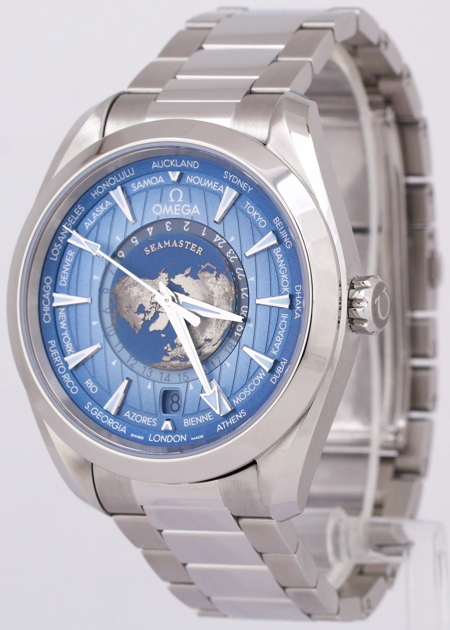 NEW JUNE 2024 Omega Seamaster Worldtimer SUMMER BLUE 220.10.43.22.03.002 BOX
